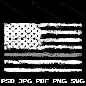 Grey Line American Flag Correctional Officer Memorial Grunge Patriotic USA Commercial Transparent Graphic Clipart