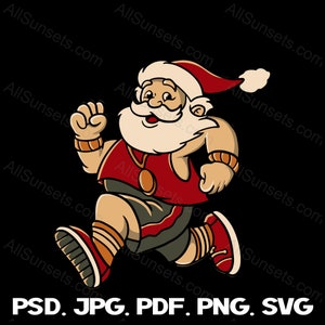 Santa Claus Running svg png pdf psd jpg File Types Christmas Jogger Walker Race 5k 10k Half Marathon Medal T-shirt Cricut Commercial Clipart
