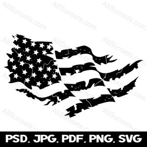 American Flag Wavy SVG Cut Files Clipart Distressed Grunge Vintage USA Patriotic United States Commercial Use Graphics