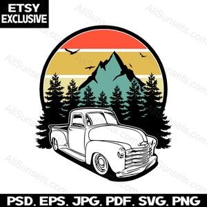 Old Truck SVG 1950s Classic Pickup Antique Forest Retro Sunset Vintage Vector Graphics Clipart png eps svg jpg psd Files Commercial Use