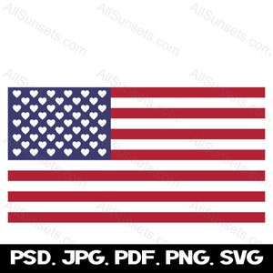 American Flag Heart Union svg png jpg psd pdf Clipart USA Flag Patriotic United States Commercial Use Graphics