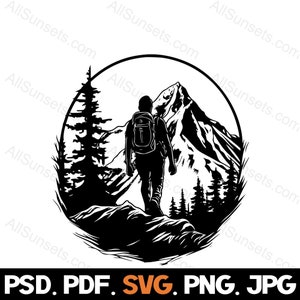 Bergwandern svg png jpg pdf psd Dateitypen Wanderer Outdoors Camping Wald Print on Demand Kommerzielle Nutzung