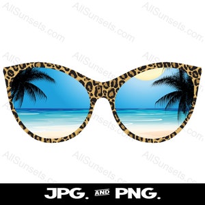 Leopard Haut Sonnenbrille Strand Ozean PNG und JPG Dateitypen Clipart Weibliche Brille Animal Print Kommerzielle Nutzung Print on Demand Grafiken