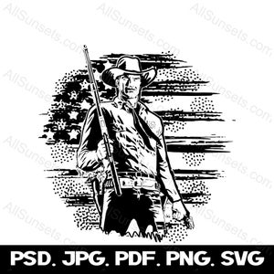 Western Sheriff Cowboy Round American Flag svg png svg jpg psd File Types Wild West Rifle Grunge Wrangler Vector Silhouette Graphics Clipart