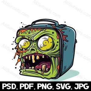 Zombie Lunchbox svg png psd jpg pdf Types de fichiers Garçons Enseignants Retour à l'école Graphiques Creepy Halloween Utilisation commerciale Impression à la demande Clipart