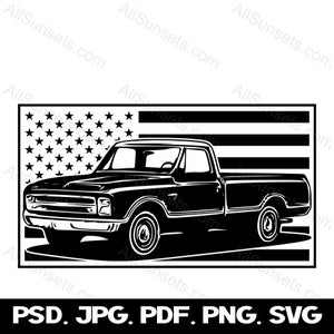 1960er Jahre Klassischer Alter Lieferwagen Amerikanische Flagge SVG Vintage 60er Jahre Fahrzeug Vektor-Clipart-Grafik png psd jpg pdf svg Kommerzieller Druck On Demand