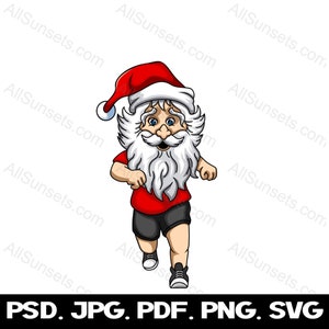 Kerstman joggen svg png pdf psd jpg Bestandstypen Kerst Runner Walker Racing 5k 10k Halve Marathon Sport Cricut Commerciële Clipart