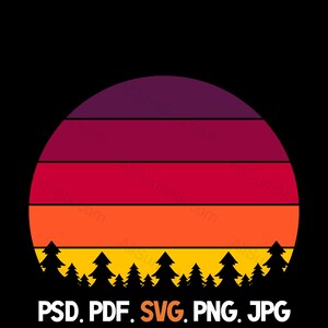 Arbres découpe rétro coucher de soleil cercle svg png jpg psd pdf Types de fichiers rond forêt vecteur utilisation commerciale impression sur demande graphique