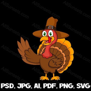 Funny Thanksgiving Turkey svg png ai pdf psd jpg File Types Gobbler Pilgrims Hat Cricut Commercial Use Print on Demand Clipart