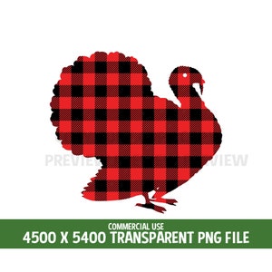 Turkey Thanksgiving Clipart Red Plaid Buffalo Tartan Flannel Commercial Use 300 DPI Transparent Digital Graphics