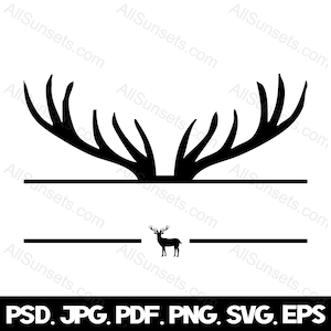 Deer Antlers nom SVG votre texte ici chasseurs Clipart, monogramme de chasse au cerf, Buck, Cricut, png svg psd eps jpg types de fichiers