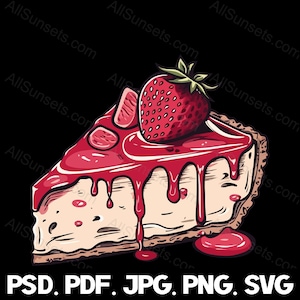 Sernik truskawkowy svg png psd jpg pdf Typy plików Pełny kolor Jedzenie Logo Clipart Kawałek ciasta Grafika wektorowa Użytek komercyjny