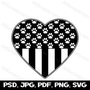 Chien pattes Union drapeau américain coeur svg png psd pdf jpg Types de fichiers patriotique USA usage commercial Clipart graphique transparent