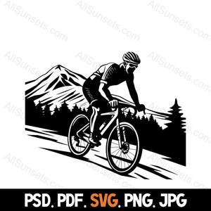 Mountainbike Silhouette svg png jpg pdf psd Dateitypen Rennrad Radwege Radfahrer Wald Kommerzielle Nutzung Print on Demand Clipart