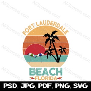 Fort Lauderdale Beach Floride Rétro vintage Sunset JPG PNG et SVG Cut Files Imprimer à la demande Graphiques Clipart
