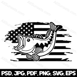 American Flag Fish Svg, Fishing Clipart, Bass Fishing Png, Fish American  Flag Svg, Dxf, US Flag Vector Eps Cut File for Cricut, Silhouette 