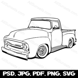 1950s Vintage Truck Pickup SVG 50&#39;s Classic Antique Vehicle Vector Clipart Graphic png psd jpg pdf File Type Print On Demand Commercial Use