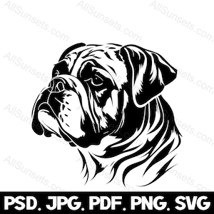 Old English Bulldog Silhouette svg png jpg pdf psd File Types Vector Pup Black Dog Breed Pet Owners Commercial Use Clipart