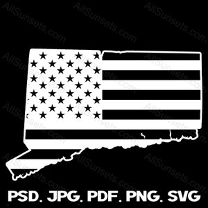 Connecticut State Shape American Flag PNG SVG Patriotic Clipart USA State Shapes Commercial Use Print On Demand Graphic
