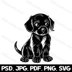 かわいい子犬のシルエット svg png jpg pdf psd ファイルタイプ 黒犬種 ペットオーナー グラフィック 商用利用 クリップアート