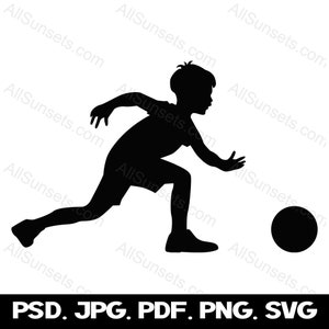 Bowler mâle garçon Silhouette SVG boule de Bowling personne vecteur graphique Clipart png psd jpg pdf Type de fichier impression à la demande utilisation commerciale