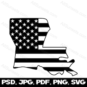 Louisiana State Shape American Flag svg png jpg psd pdf File Types Patriotic Clipart USA State Shapes Commercial Use Print On Demand Graphic