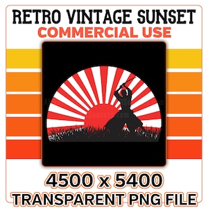 Japanese Samurai Warrior Red Rising Sun Sunset Clip Art PNG File ...