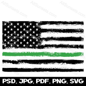 Amerikanische Flagge Green Line svg png jpg pdf psd Dateitypen Border Patrol Agents EMS EMT Memorial Grunge USA Kommerzielle Nutzung Grafik Clipart