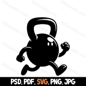 Kettlebell Running Character Silhouette svg png pdf psd jpg Files Exercise Fitness for Home Commercial Use or Print on Demand