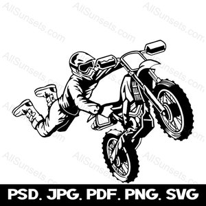 Dirt Bike Motorcycle svg png psd jpg pdf Types de fichiers Motor Bike Racing Vector Graphics Clipart Stunt Jumping Utilisation commerciale Impression à la demande
