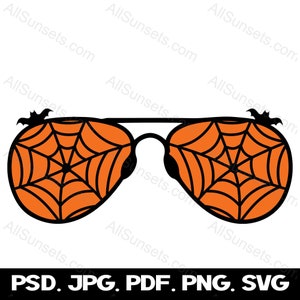 Spiderweb Aviator Halloween Sunglasses Frames svg png pdf psd jpg File Types Orange Spooky Eyeglasses Commercial Use Print on Demand Bats