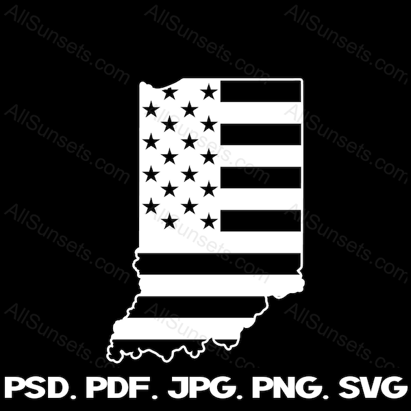 Indiana State Shape American Flag svg png jpg pdf psd File Types Patriotic Clipart USA State Commercial Use Print On Demand Graphic