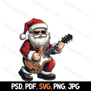 Père Noël jouant de la guitare svg png pdf psd jpg Types de fichiers Noël Clipart Utilisation commerciale Impression à la demande