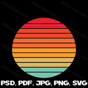 Retro Sunset Full Circle svg png jpg pdf psd Tipos de arquivo Forma redonda Cores vintage Uso comercial Clipart