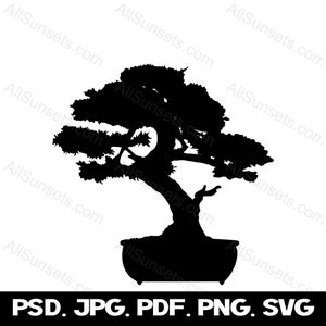 Bonsai Tree Silhouette png jpg eps svg pdf psd Files Transparent Commercial Use Print on Demand Vector Graphics Clipart