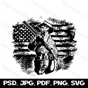 Western Sheriff Cowboy Grunge American Flag svg png svg jpg psd File Types Rifle Wrangler Wild West Vector Silhouette Graphics Clipart