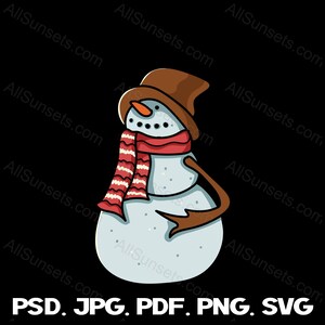 Sneeuwpop svg png jpg pdf psd Bestandstypen Kerst Bruine Hoed Wortel Neus Rode Sjaal Clipart Xmas Winter Commercieel Gebruik Print on Demand Graphics