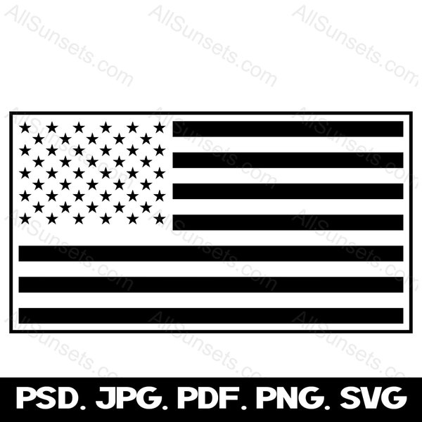 American Flag SVG Single Color With Border Vector Graphics USA Flag Patriotic Clipart png eps svg jpg psd File Types Commercial Use