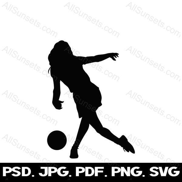 Bowler Female Woman Silhouette SVG Bowling Person Vector Graphic Clipart png psd jpg pdf File Type Print On Demand Commercial Use