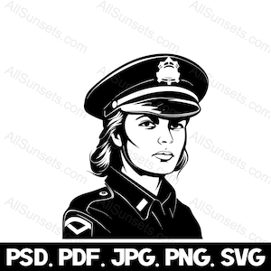 Female Police Officer svg png jpg pdf psd File Types Police Woman Silhouette Law Enforcement Commercial Use Graphic