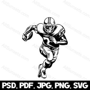 Football Player Silhouette svg png jpg pdf psd File Types American Running Back Ball Runner Vector Commercial Use Print On Demand