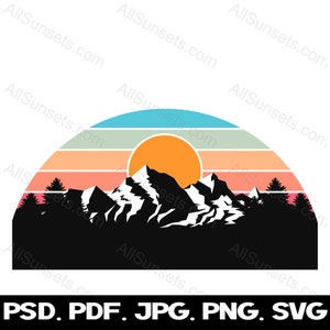 Montagne rétro vintage coucher de soleil PNG Clipart neige arbres extérieur Logo utilisation commerciale graphiques
