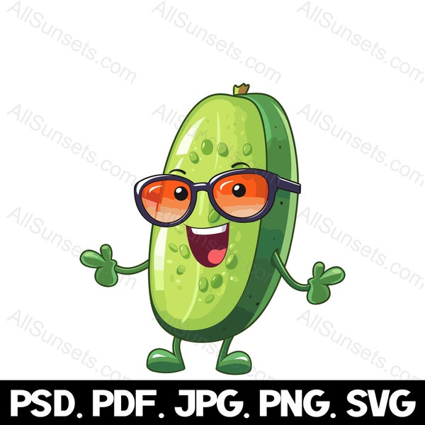 Pickle Wearing Sunglasses svg png jpg pdf psd File Types Pickled Cucumber Summer Character Fashion Food Logo Commercial Use Graphic