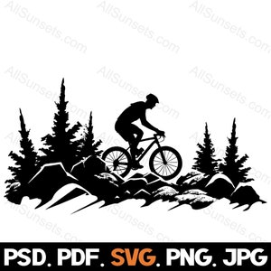 Mountain Bike svg png jpg pdf psd Tipi di file Ciclismo Forest Rider Trails Silhouette Uso commerciale Stampa su richiesta Clipart
