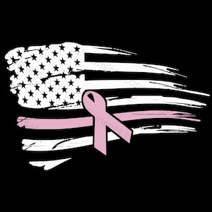 Pink Awareness Ribbon Torn Distressed American Flag Breast Cancer Cause Honor Nursing Mothers Birth Parents PNG Print on Demand Use Lt Pink