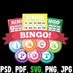 Bingo Jackpot Clipart SVG Png Jpg Pdf Psd | Bingokarten und Bälle Grafik für den privaten, kommerziellen oder Print on Demand-Verwendung