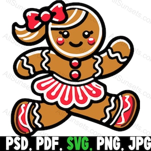 Gingerbread Woman Running Svg Png Pdf Psd Jpg-bestanden kerst joggen kerst Thanksgiving Clipart Gingerbread Cookie Lady