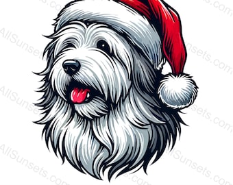 Old English Sheepdog che indossa il berretto da Babbo Natale Svg Png Jpg Pdf e file Psd a strato singolo Natale Cane Festa Animale domestico Casa o commerciale Stampa su richiesta