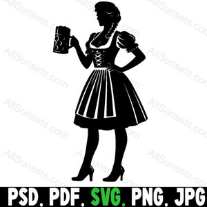 Oktoberfest Bier Bierkrug Silhouette, Clipart, Psd, Psd, Psd, Dirndl, Bierkrug, Bierkrug, Bayerisches Fest, Print on Demand