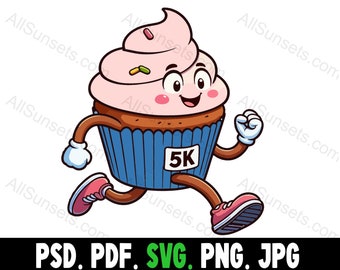 Frosted Cupcake Running Exercise Fitness svg png pdf psd jpg Files Clipart Healthy Jogging 5K Pink Chocolate Health Cricut Commercial Use